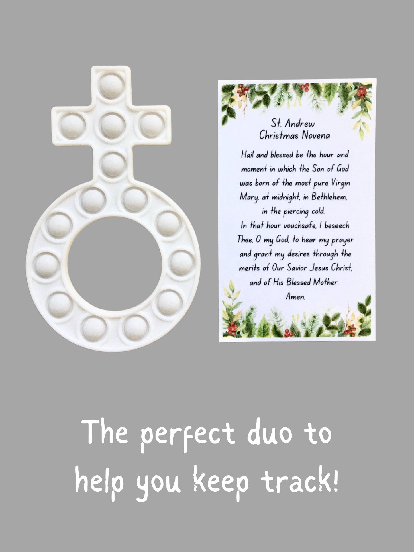 St. Andrew Christmas Novena, White Rosary Pop-it, St. Andrew Prayer Card