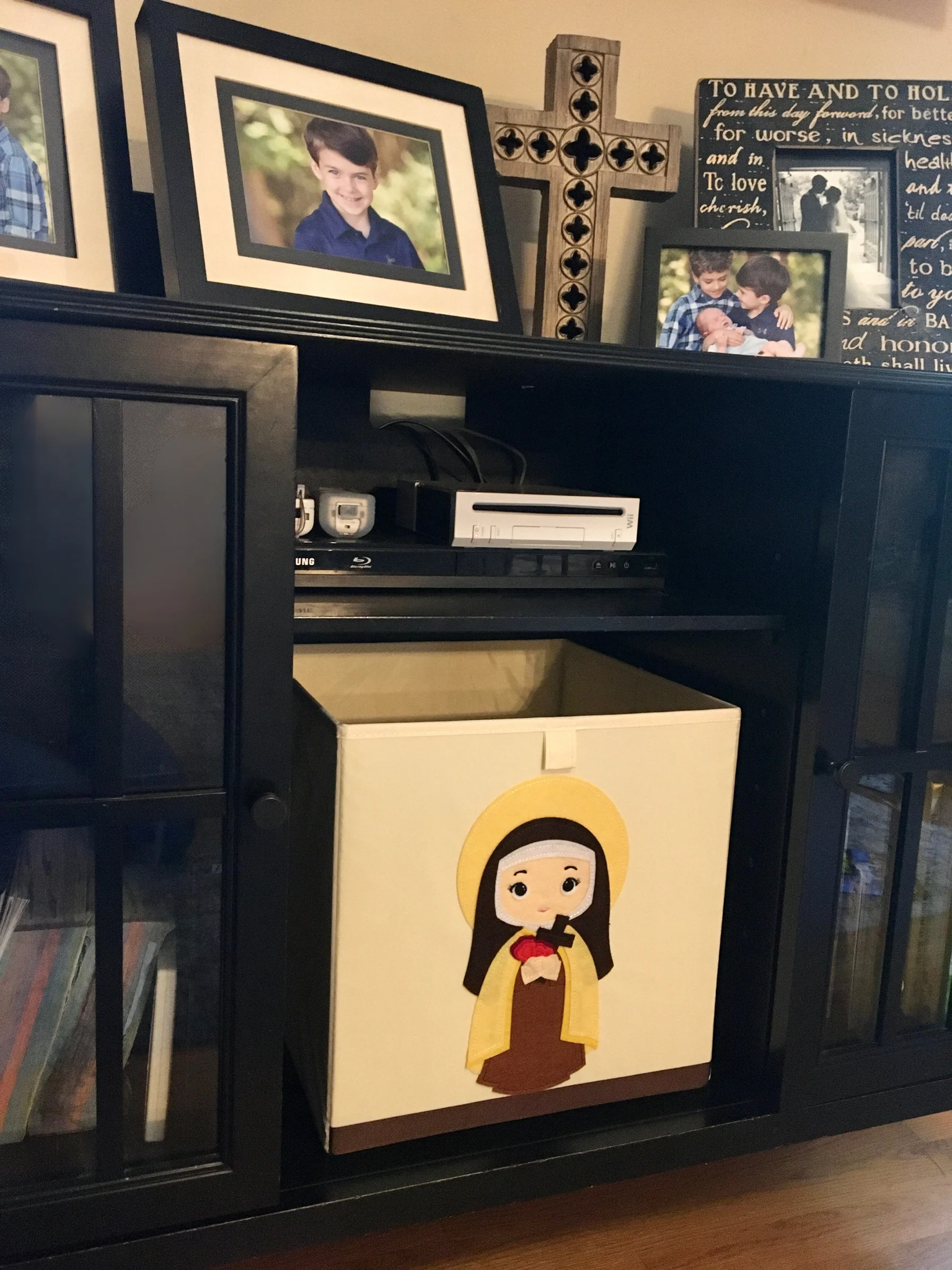 St. Therese storage bin living room