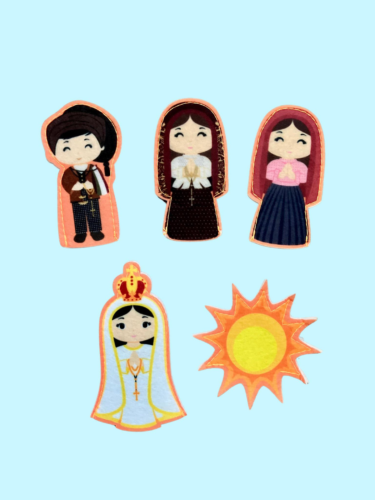 Catholic Felt Finger Puppets, Catholic Toys, Our Lady of Fatima, St. George and the Dragon