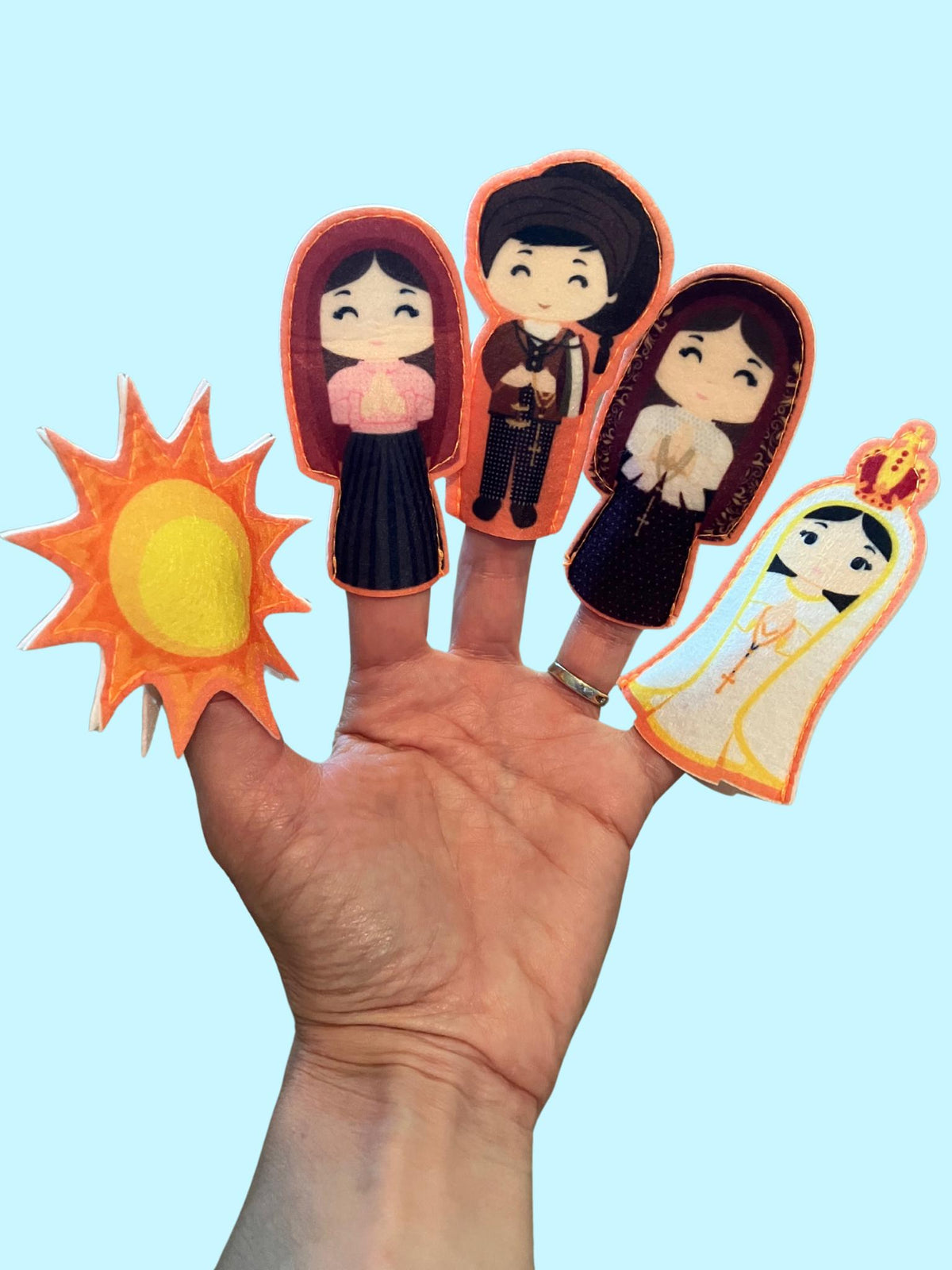 Catholic Felt Finger Puppets, Catholic Toys, Our Lady of Fatima, St. George and the Dragon