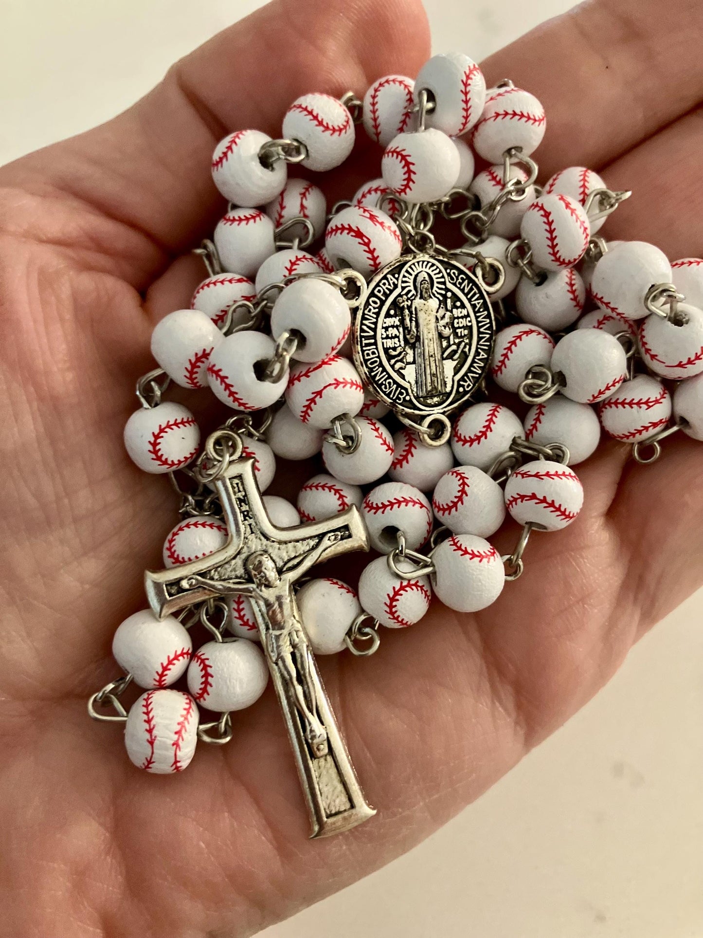 Baseball Rosary and Athlete's Prayer Card, Saint Benedict Rosary
