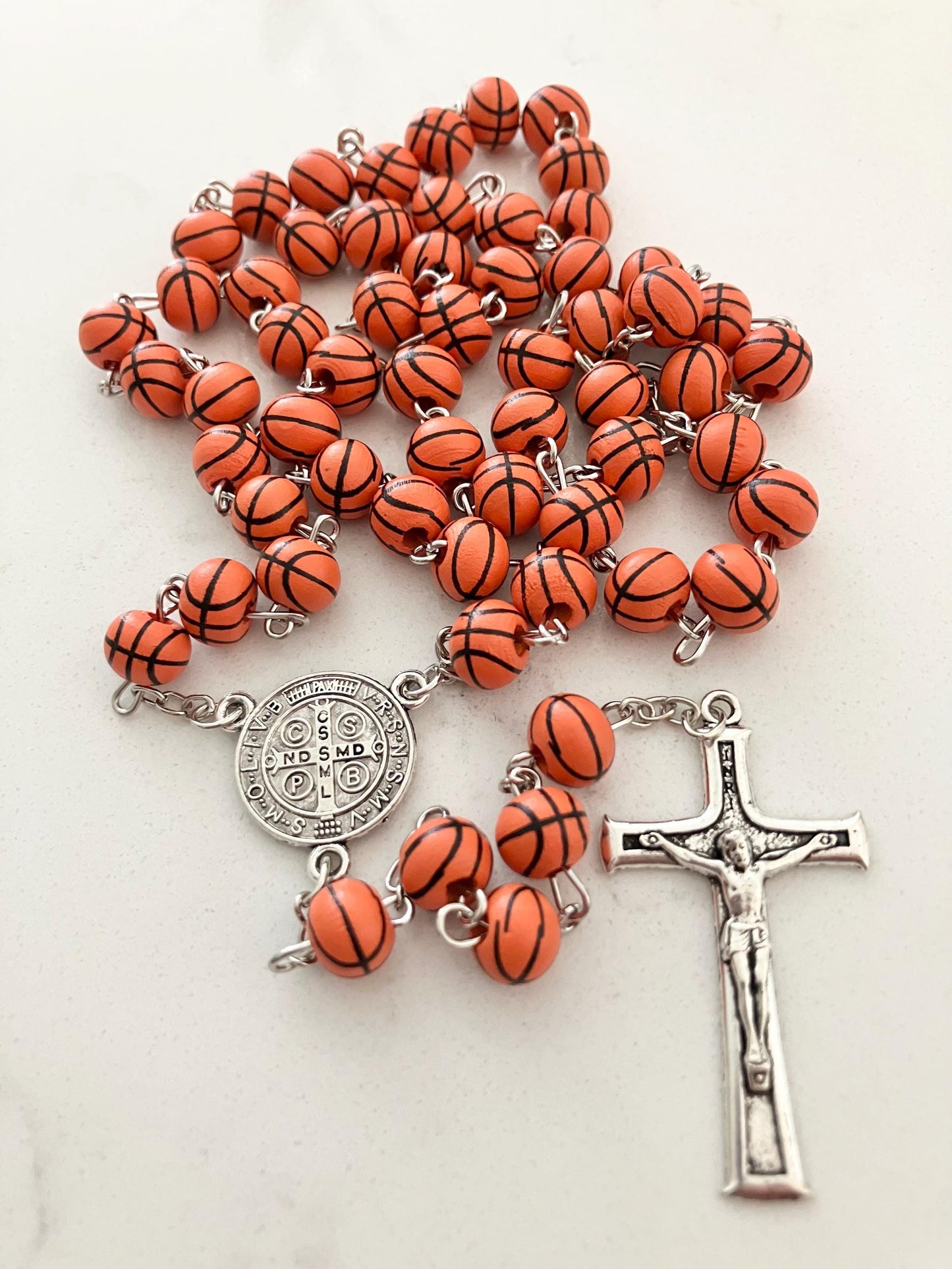 Basketball Rosary and Athlete's Prayer Card, Saint Benedict Rosary