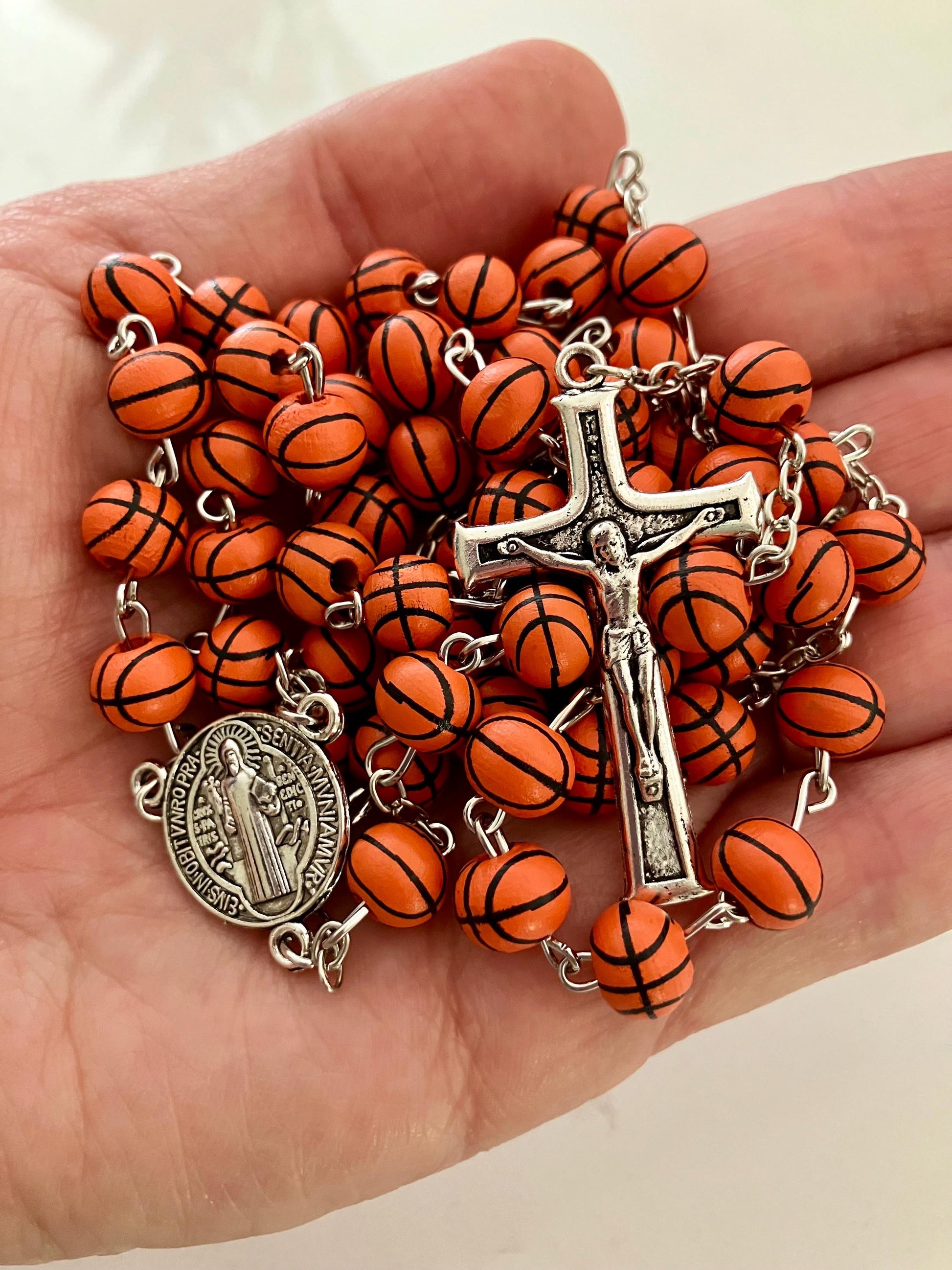 Basketball Rosary and Athlete's Prayer Card, Saint Benedict Rosary