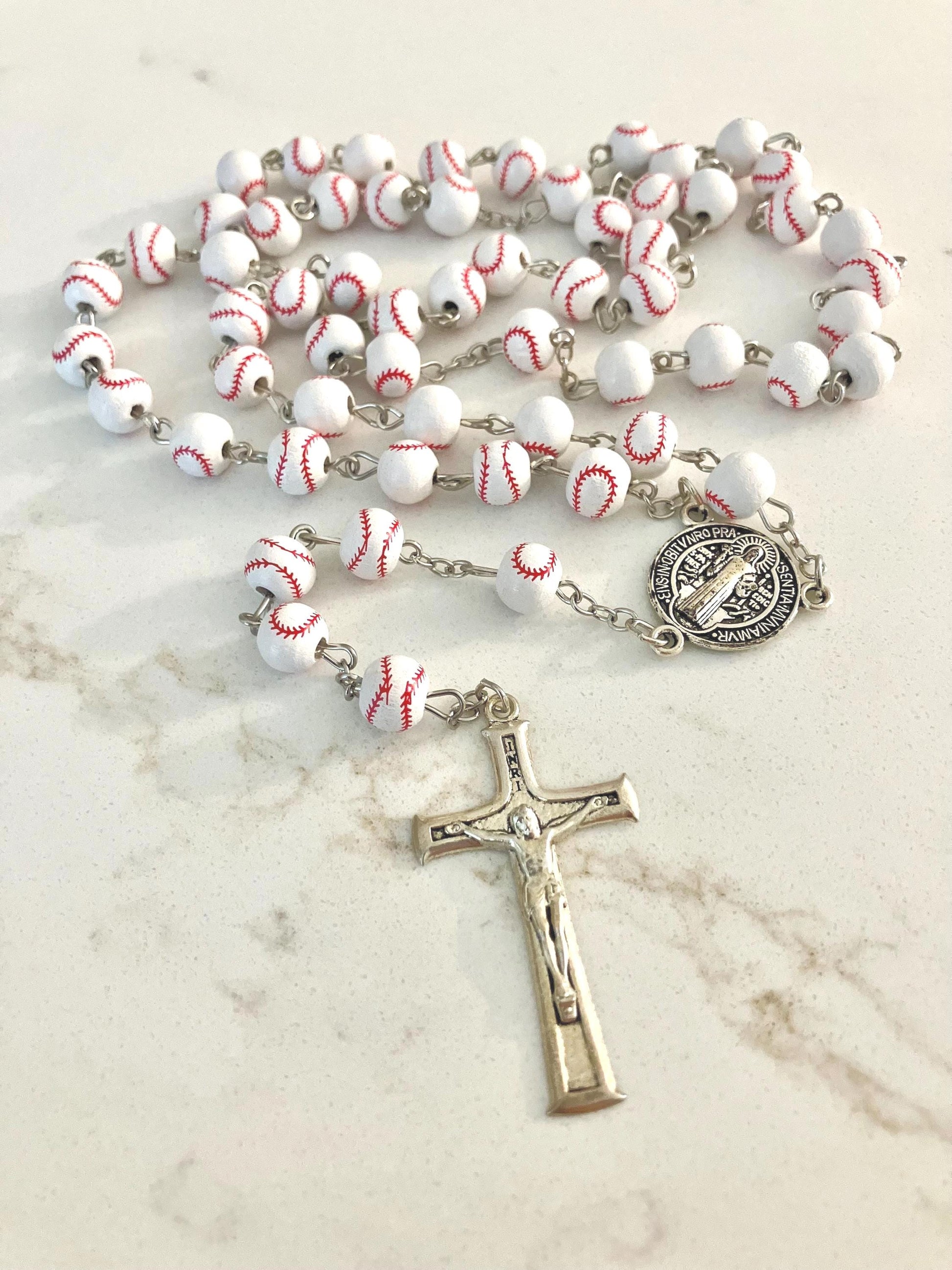 Baseball Rosary and Athlete's Prayer Card, Saint Benedict Rosary