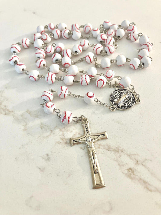 Baseball Rosary and Athlete's Prayer Card, Saint Benedict Rosary