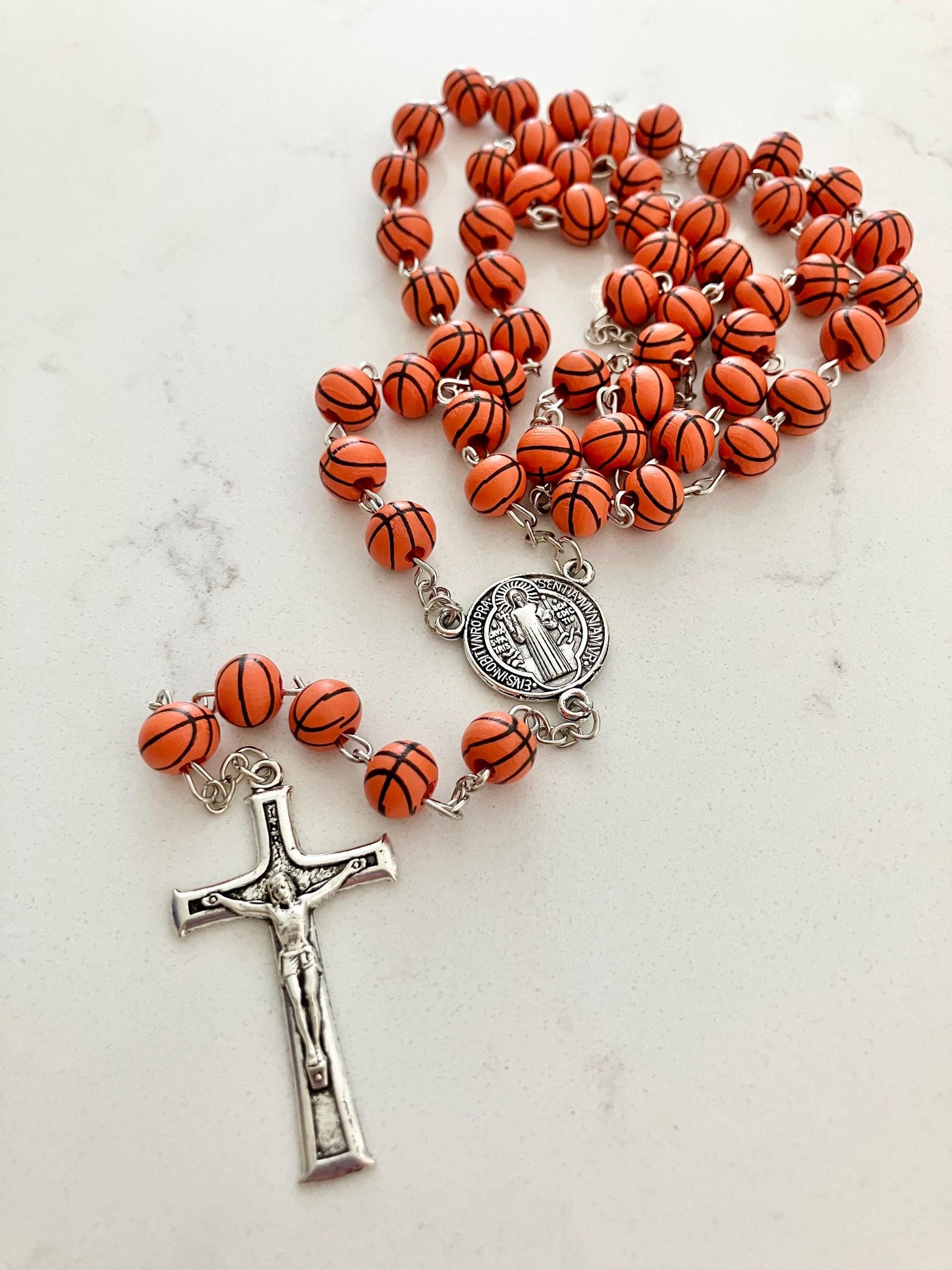 Basketball Rosary and Athlete's Prayer Card, Saint Benedict Rosary