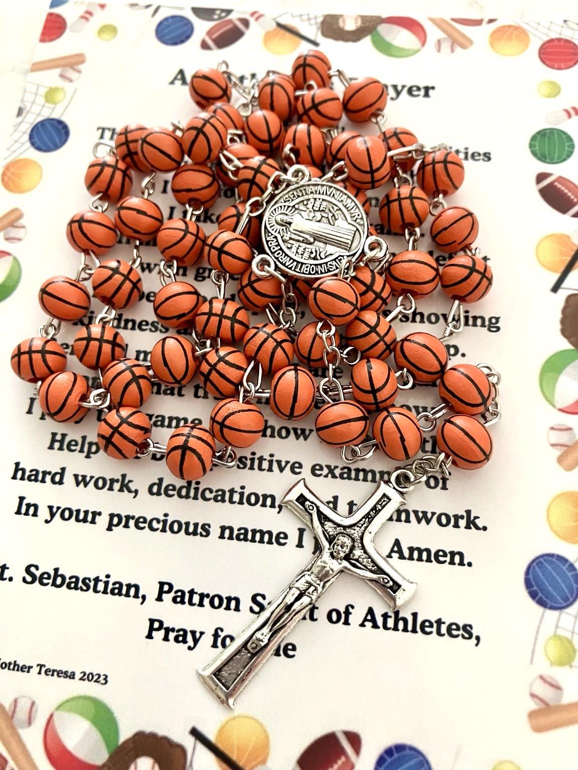 Baseball Rosary and Athlete's Prayer Card, Saint Benedict Rosary